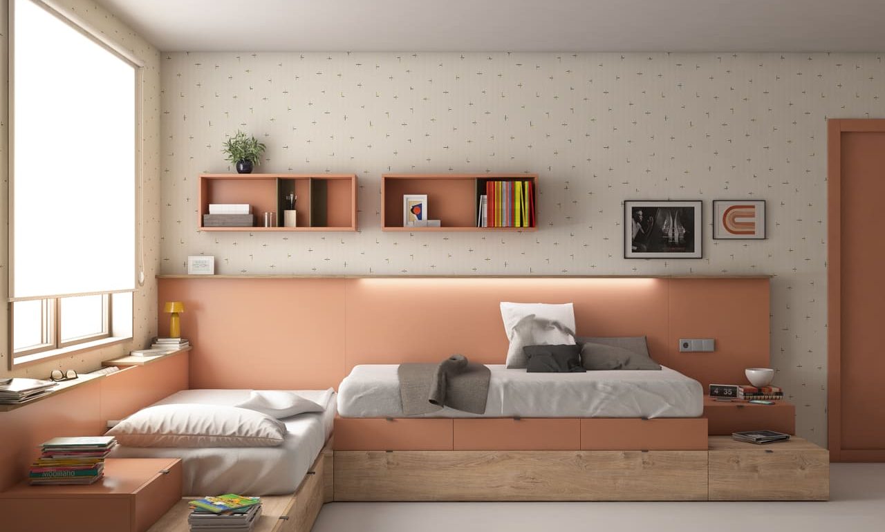 Dos camas en L para un dormitorio juvenil diferente y funcional