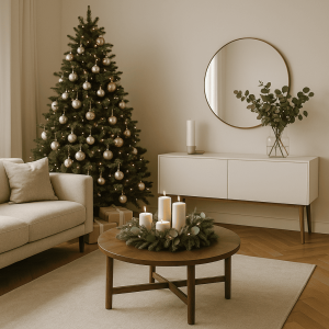 una decoración de interiores para Navidad más elegante, coherente y calmada